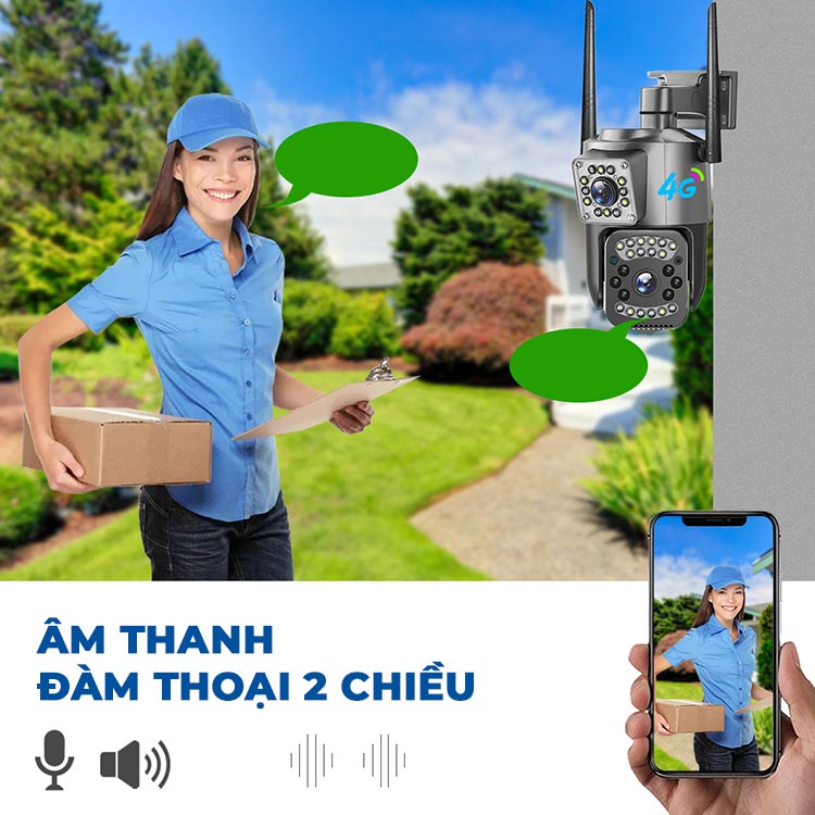 APP V380 - Camera Năng Lượng Mặt Trời 4G Ống Kính Kép Tấm Pin Năng Lượng 40W