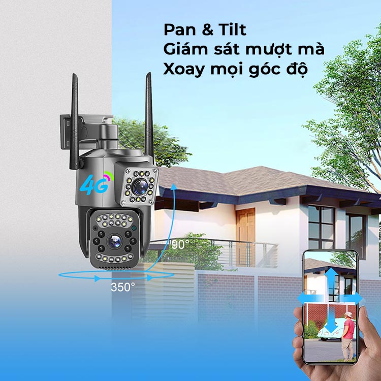 APP V380 - Camera Năng Lượng Mặt Trời 4G Ống Kính Kép Tấm Pin Năng Lượng 40W