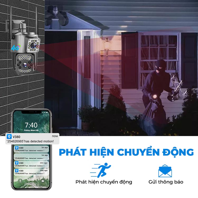 APP V380 Camera Quan Sát Công Nghệ Mới Ống Kính Kép 4G 4MP HD