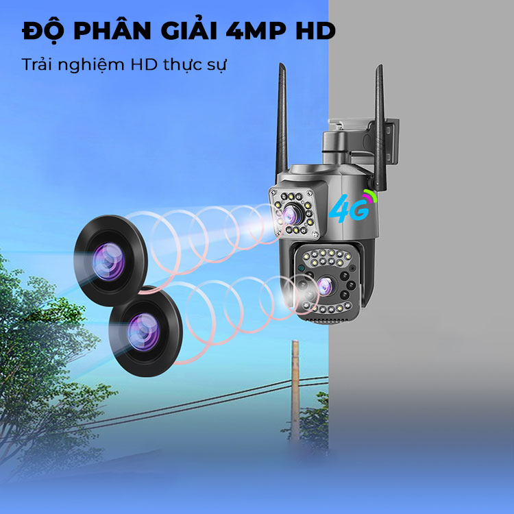 APP V380 - Camera Năng Lượng Mặt Trời 4G Ống Kính Kép Tấm Pin Năng Lượng 40W