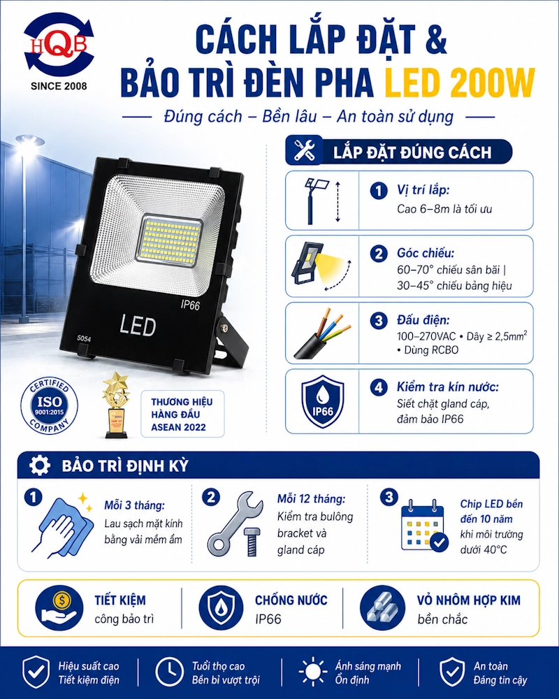 Cách Lắp Đặt và Bảo Trì Đèn Pha LED 200W Đúng Cách
