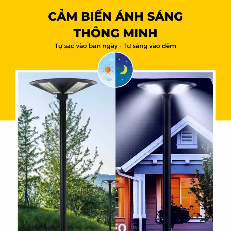 cảm biến đèn UFO năng lượng mặt trời sân vườn 1200W