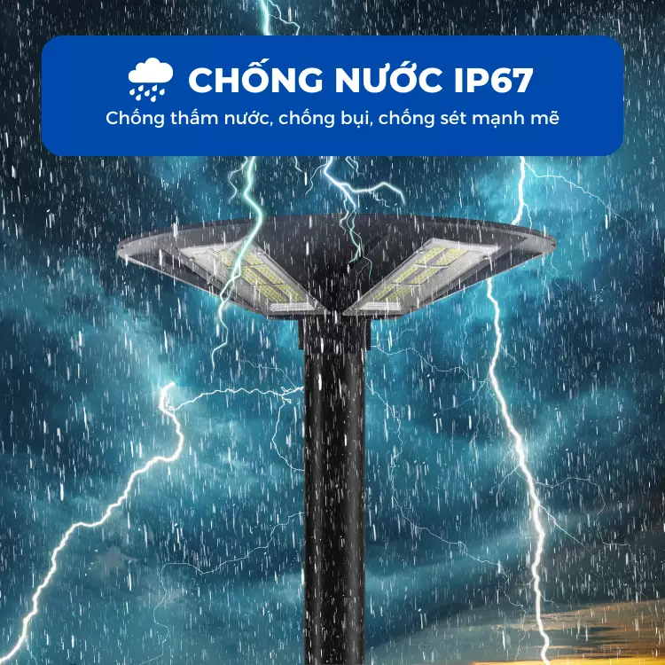 chống nước đèn UFO năng lượng mặt trời sân vườn 1200W