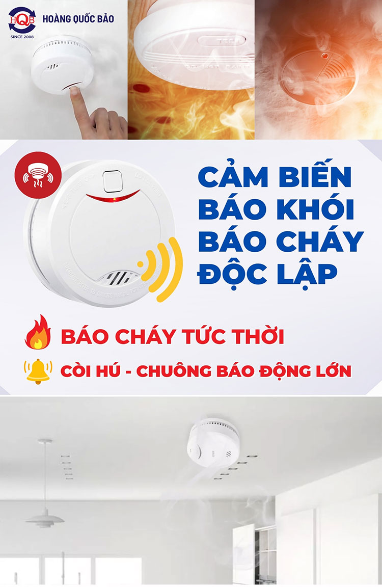 Đầu Cảm Biến Báo Khói Báo Cháy Độc Lập - Thiết Bị Báo Cháy Tại Chỗ Thông Minh