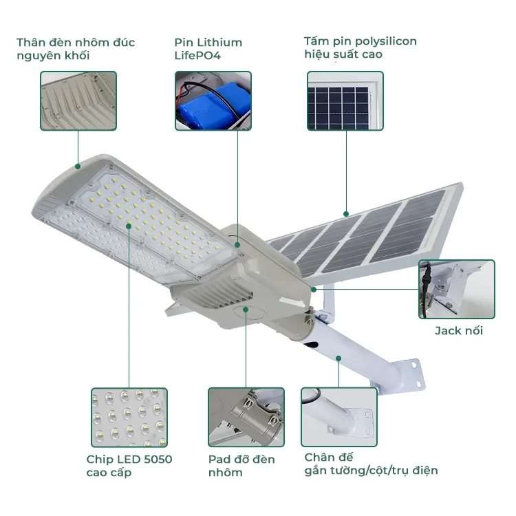 Đèn Đường 300W Năng Lượng Mặt Trời Chip Led 5050 - Đèn Bàn Chải 2 mặt chiếu sáng góc rộng giá rẻ