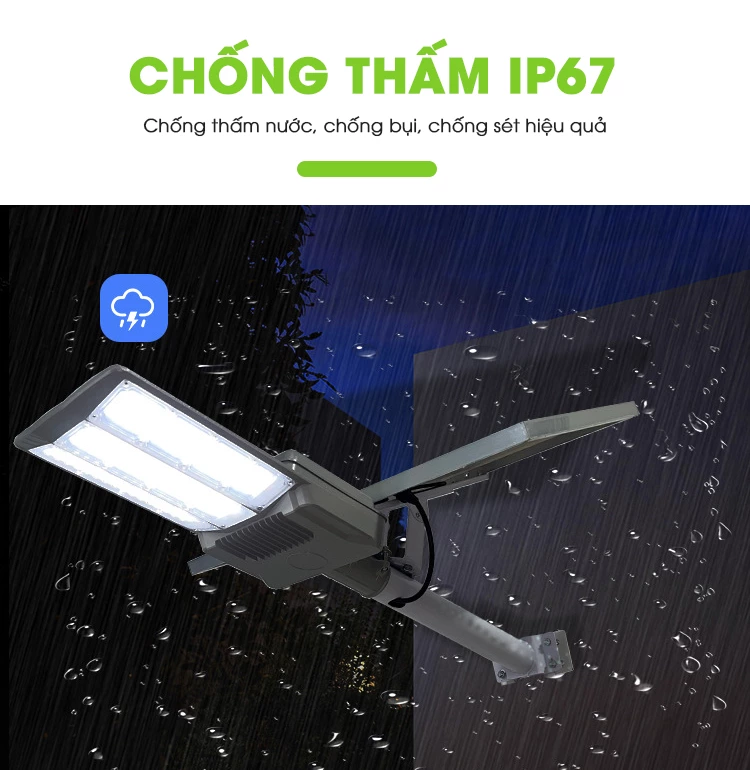 Đèn Đường 500W Năng Lượng Mặt Trời Chip Led 5050 - Đèn Bàn Chải 3 mặt chiếu sáng góc rộng CT500