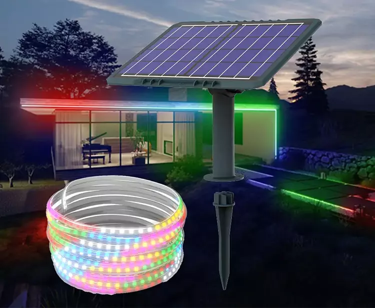 Đèn led dây 5m năng lượng mặt trời trang trí RGB 20 chế độ