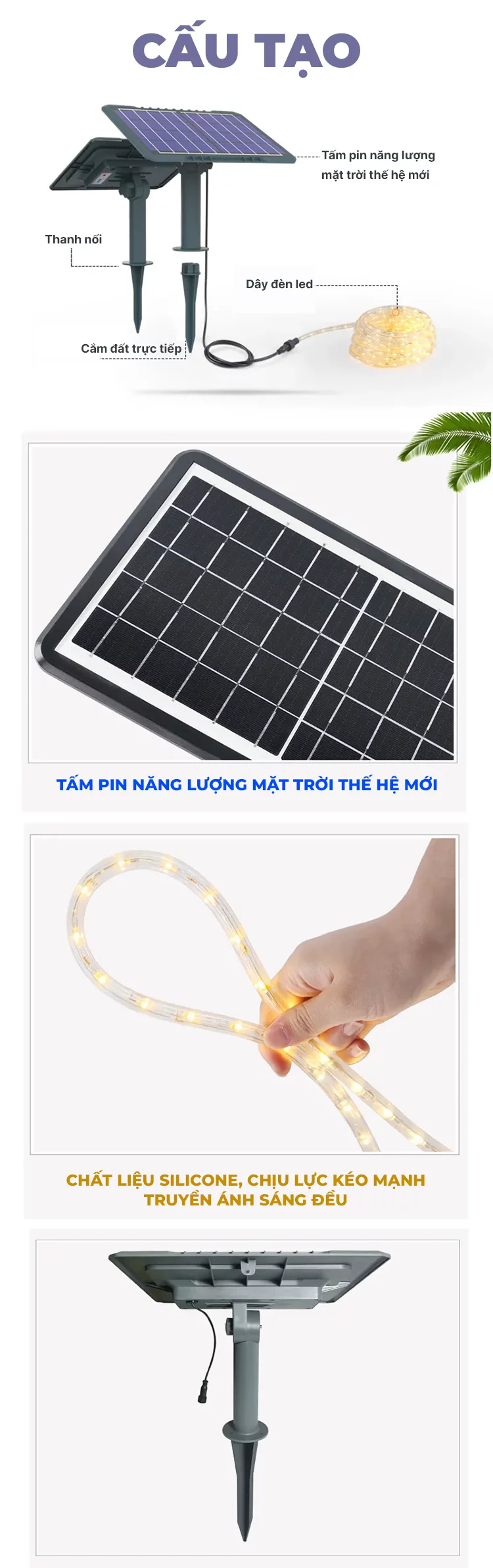 Đèn led dây 5m năng lượng mặt trời trang trí RGB 20 chế độ