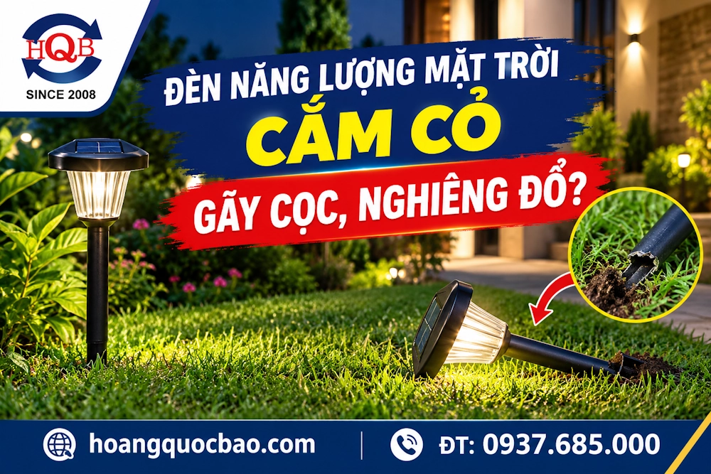 Đèn năng lượng mặt trời cắm cỏ bị gãy cọc, nghiêng đổ