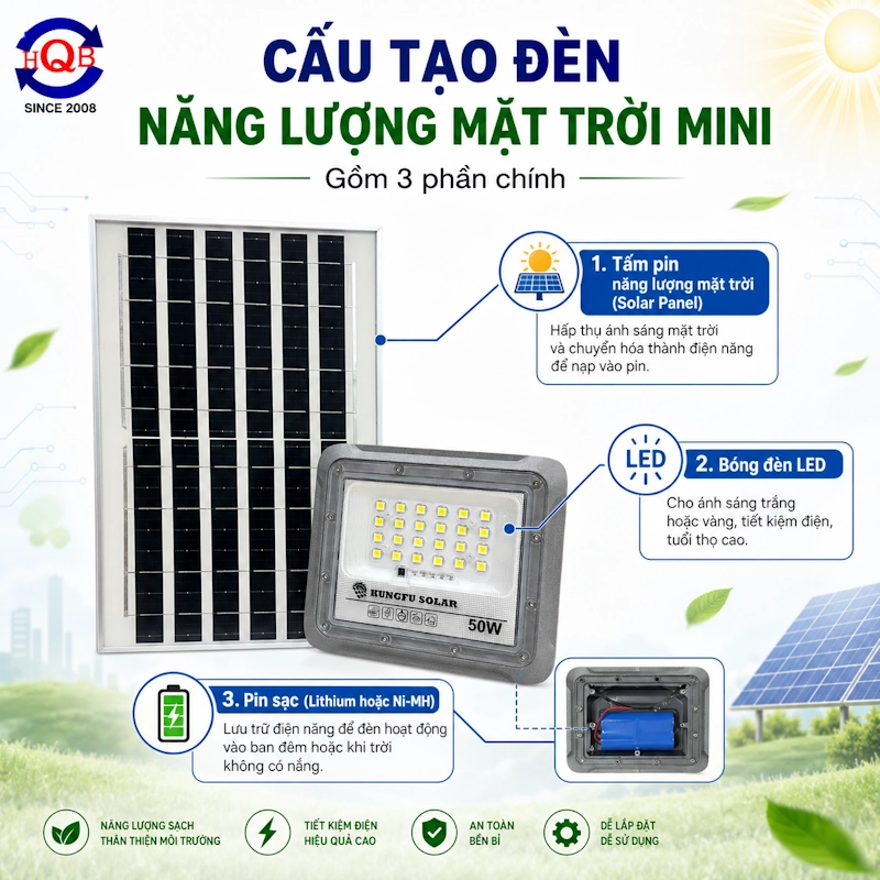 Cấu tạo đèn năng lượng mặt trời mini