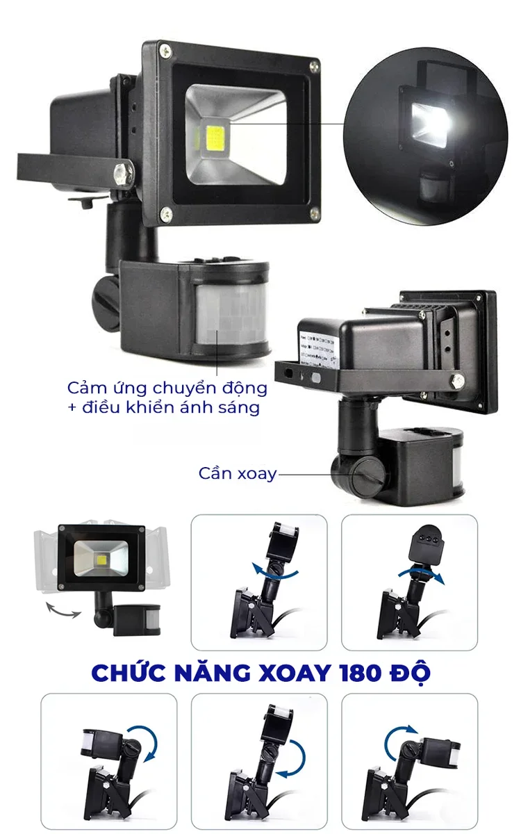 Đèn Pha Led Cảm Ứng Chống Trộm Năng Lượng Mặt Trời 30W