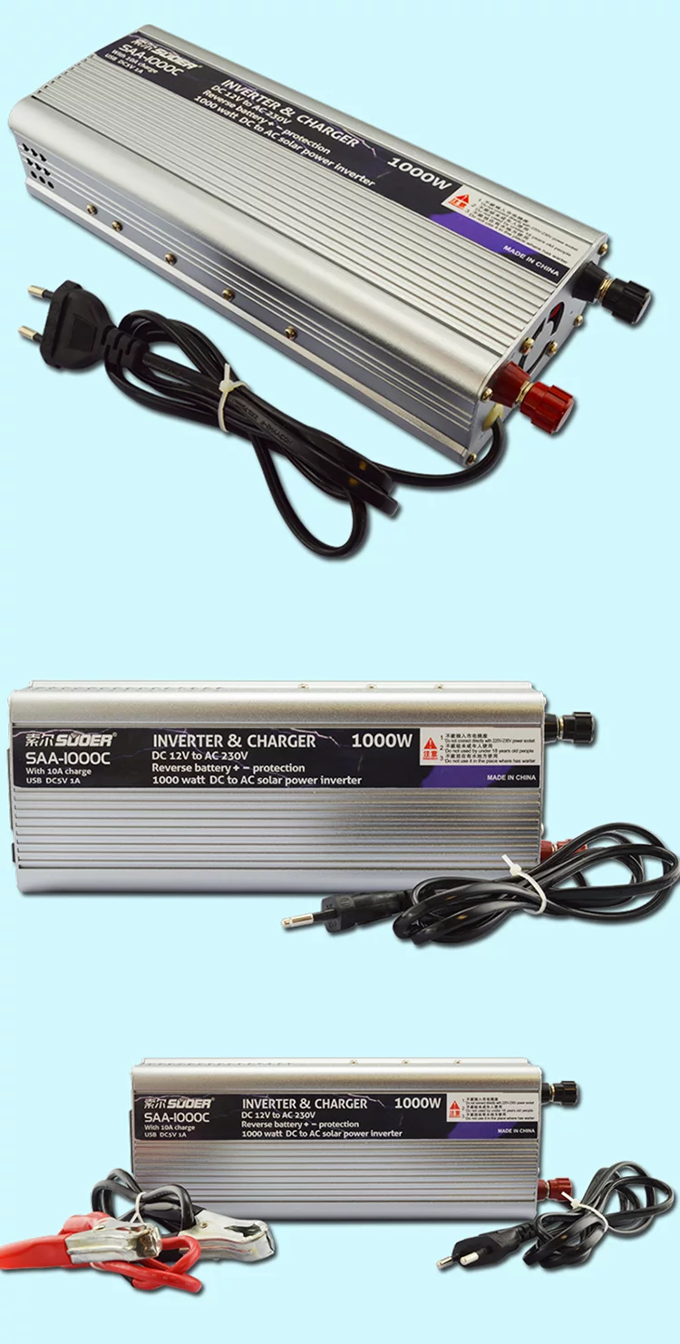 INVERTER SUOER 1000W Máy Kích Điện SAA-1000C Chống Ngược Cực Có Tích Hợp Sạc