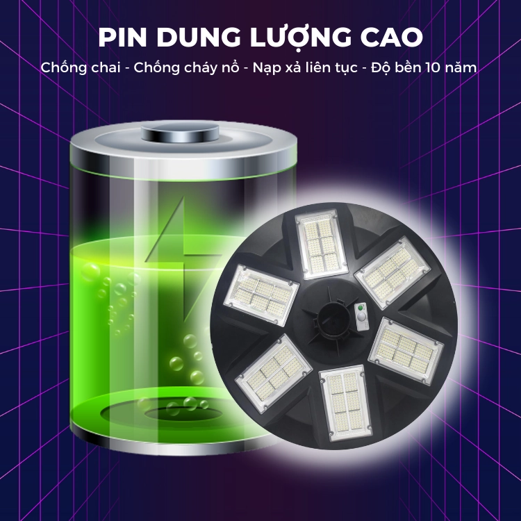 pin đèn UFO năng lượng mặt trời sân vườn 1200W