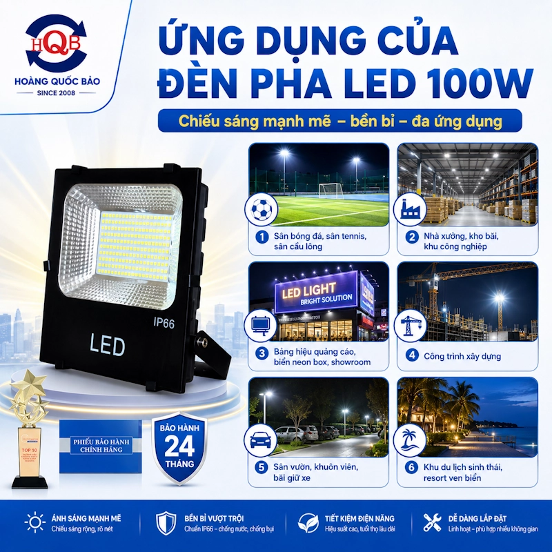 Đèn pha led 100W Hoàng Quốc Bảo