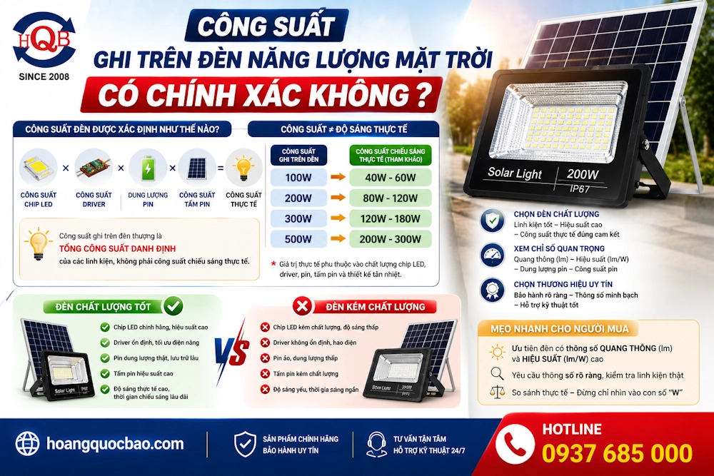 Công suất ghi trên đèn năng lượng mặt trời có chính xác không?