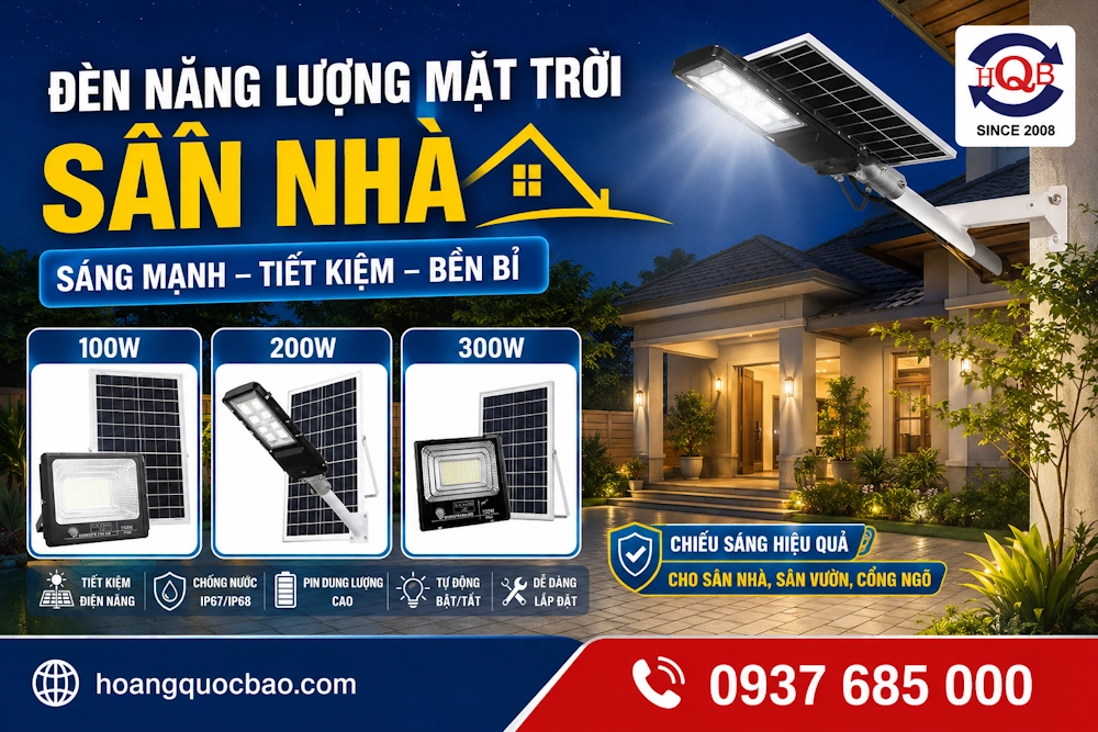 Đèn năng lượng mặt trời sân nhà giá rẻ, bảo hành 2 năm