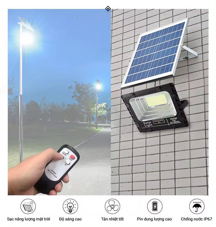 Đèn Năng Lượng Mặt Trời 100W Jindian JD-8800L
