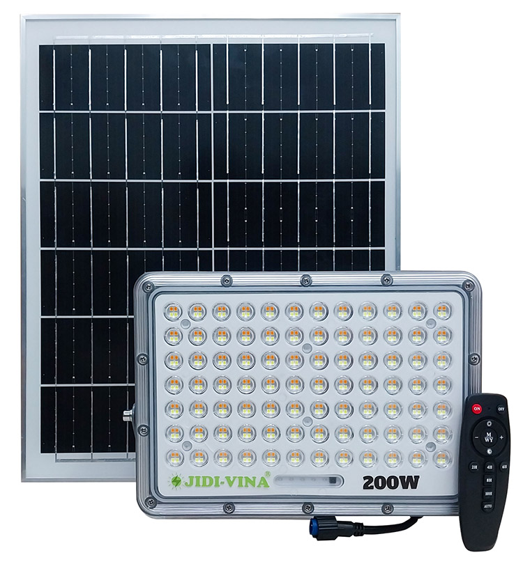 Đèn 200W Năng Lượng Mặt Trời JD-9200VN 3 Chế Độ Màu Tấm Pin Mono JIDI-VINA