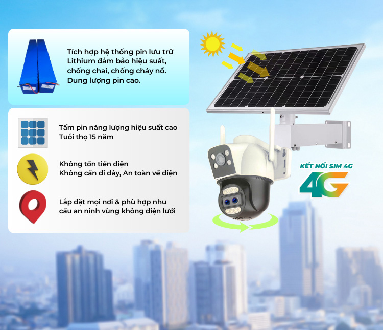 Camera năng lượng mặt trời 4G 2 ống kính tấm pin 40W 20AH