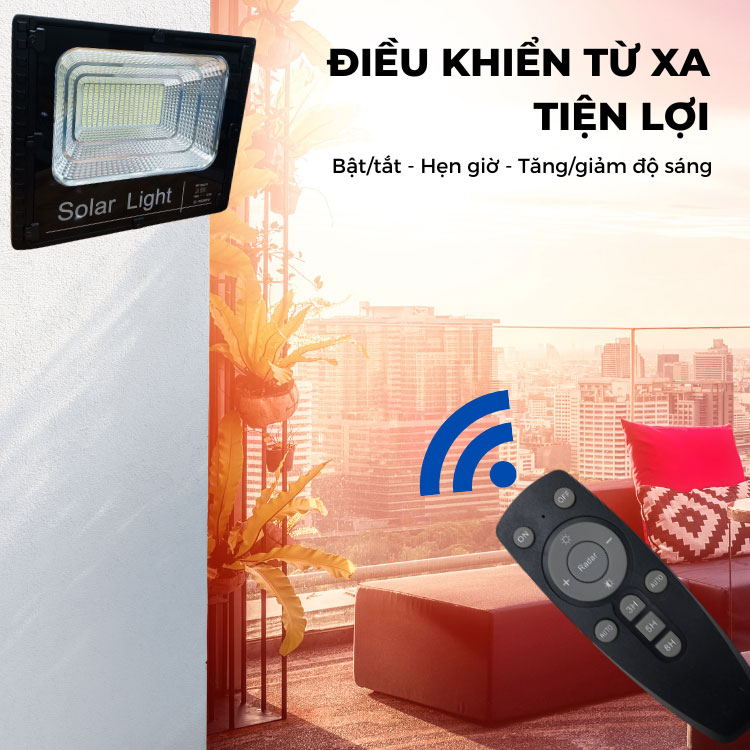 Đèn 300W năng lượng mặt trời có đèn báo pin ZL-99300W điều khiển từ xa