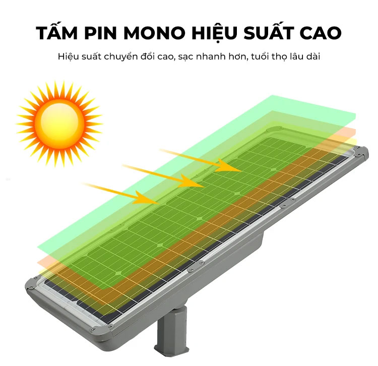 Đèn đường liền thể cao cấp 60W năng lượng mặt trời bảo hành 5 năm