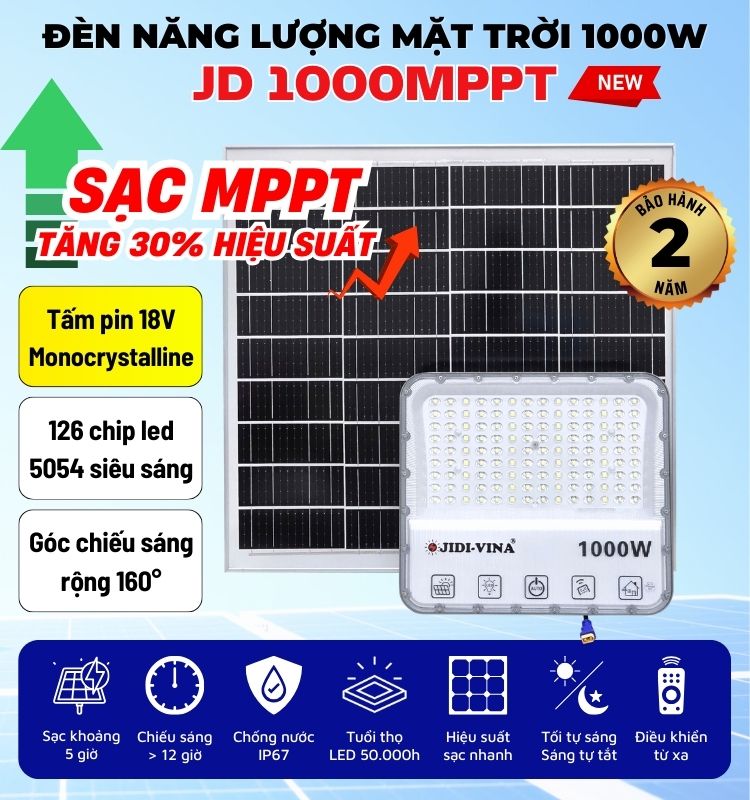 Đèn năng lượng mặt Trời 1000W JD 1000MPPT