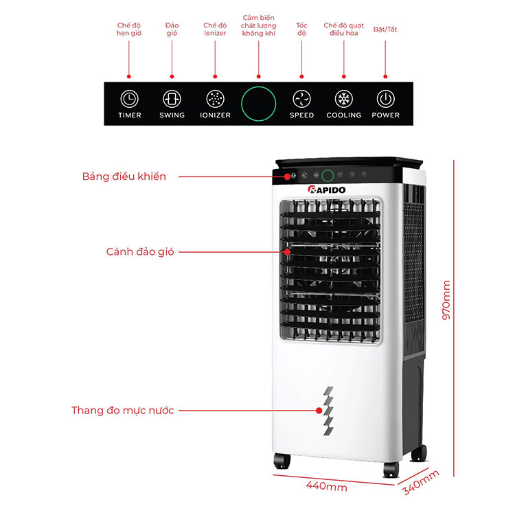 Quạt điều hòa Rapido Everest 6000D - Máy làm mát không khí 45L