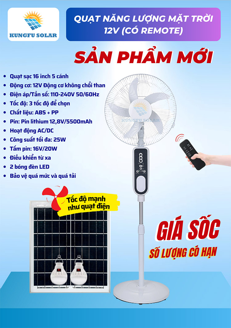 Quạt Năng Lượng Mặt Trời Không Chổi Than SOLAR FAN DC