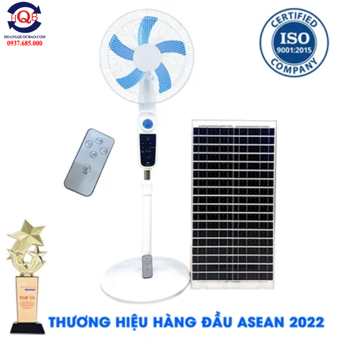 Quạt 12V Năng Lượng Mặt Trời Tấm Pin Lớn Tốc Độ Mạnh 4 Cấp Độ Gió - Điều Khiển Từ Xa