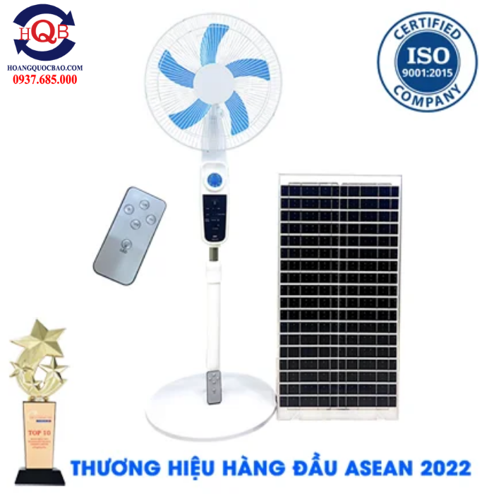 Quạt 12V Năng Lượng Mặt Trời Tấm Pin Lớn Tốc Độ Mạnh 4 Cấp Độ Gió - Điều Khiển Từ Xa