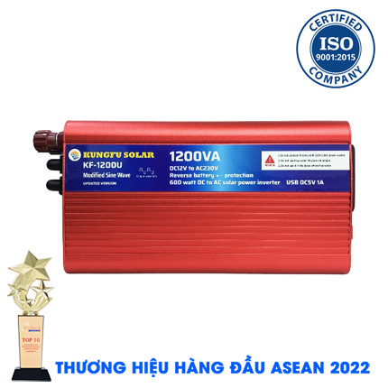 Bộ Kích Điện 1200W 12V Lên 220V Chống Ngược Cực - Inverter KUNGFU SOLAR KF-1200U