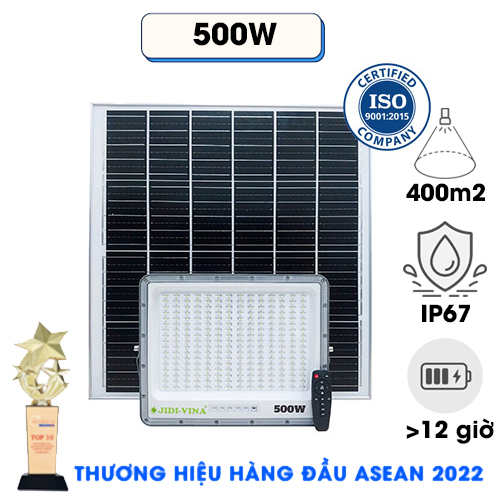 Đèn Pha 500W Năng Lượng Mặt Trời JIDI-VINA Led 5054 Siêu Sáng Góc Rộng JD 7500VN MONO