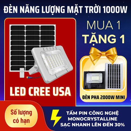 Đèn 1000W năng lượng mặt trời LED CREE MỸ - THẾ HỆ MỚI - Bảo hành 3 năm