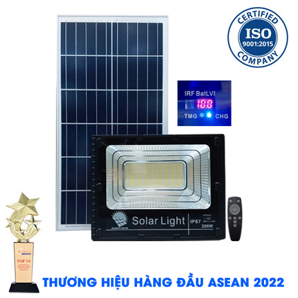 Đèn 200W năng lượng mặt trời ánh sáng vàng có đồng hồ hiển thị pin LED 88200