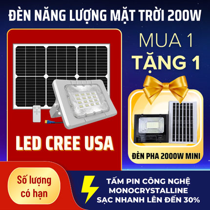 Đèn 200W năng lượng mặt trời LED CREE MỸ - THẾ HỆ MỚI Bảo hành 3 năm