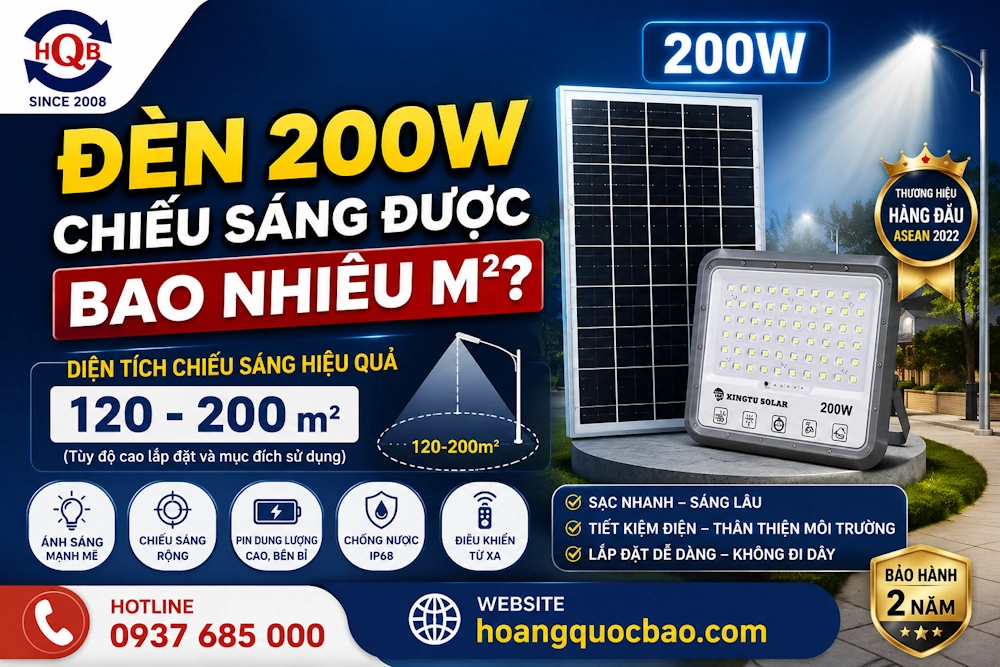 Đèn 200W phù hợp với diện tích bao nhiêu?