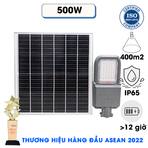 Đèn Đường 500W Năng Lượng Mặt Trời Hybrid AC JIDI-VINA Công Nghệ Mới JD 39500VN