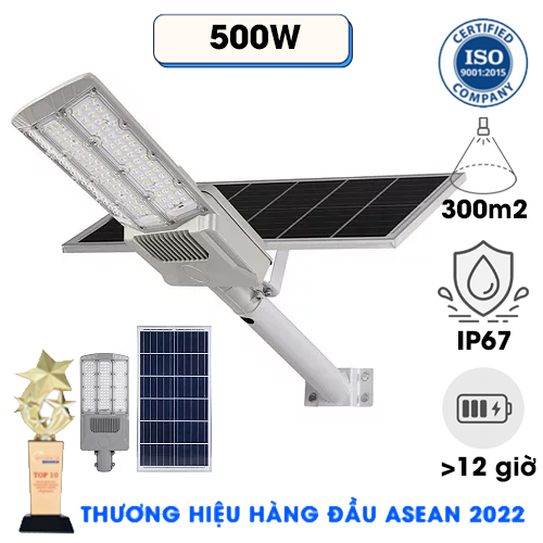 ĐÈN ĐƯỜNG NĂNG LƯỢNG MẶT TRỜI 500W , CHIP LED 5054 LỚN SIÊU SÁNG - GÓC RỘNG MẤU MỚI