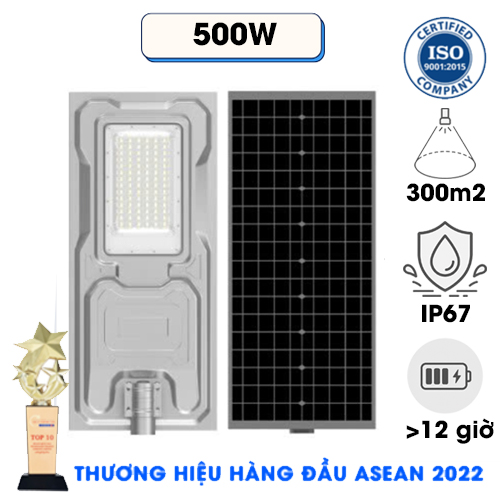 Đèn đường NLMT 500W Liền Thể Tấm pin lớn