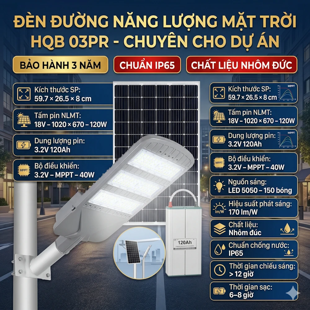 Đèn HQB 03PR Năng Lượng Mặt Trời Chuyên Cho Dự Án