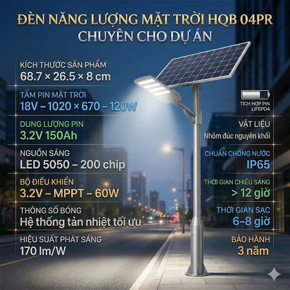 Đèn HQB 04PR Năng Lượng Mặt Trời Chuyên Cho Dự Án