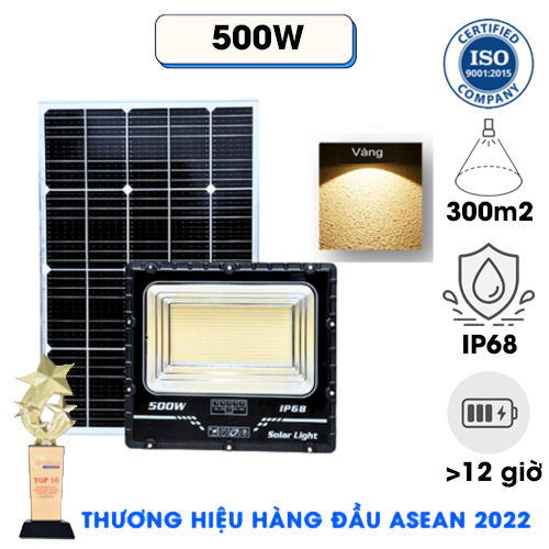 ĐÈN NĂNG LƯỢNG MẶT TRỜI 500W ÁNH SÁNG VÀNG - Đèn Pha Năng Lượng Mặt Trời 500W, IP 68