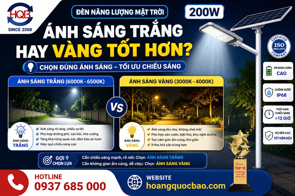 Đèn năng lượng mặt trời ánh sáng trắng hay vàng tốt hơn?