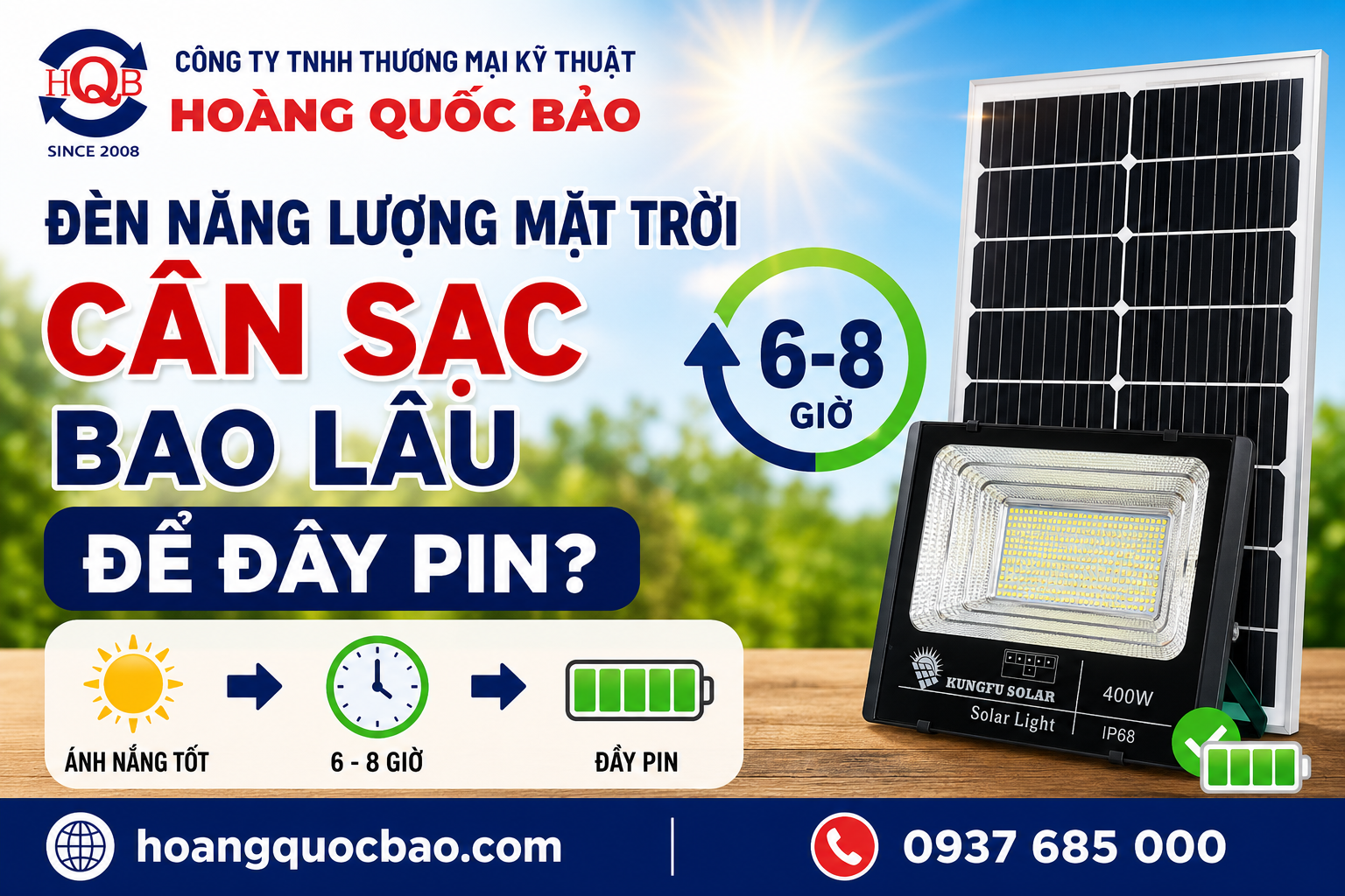 Đèn năng lượng mặt trời cần sạc bao lâu để đầy pin