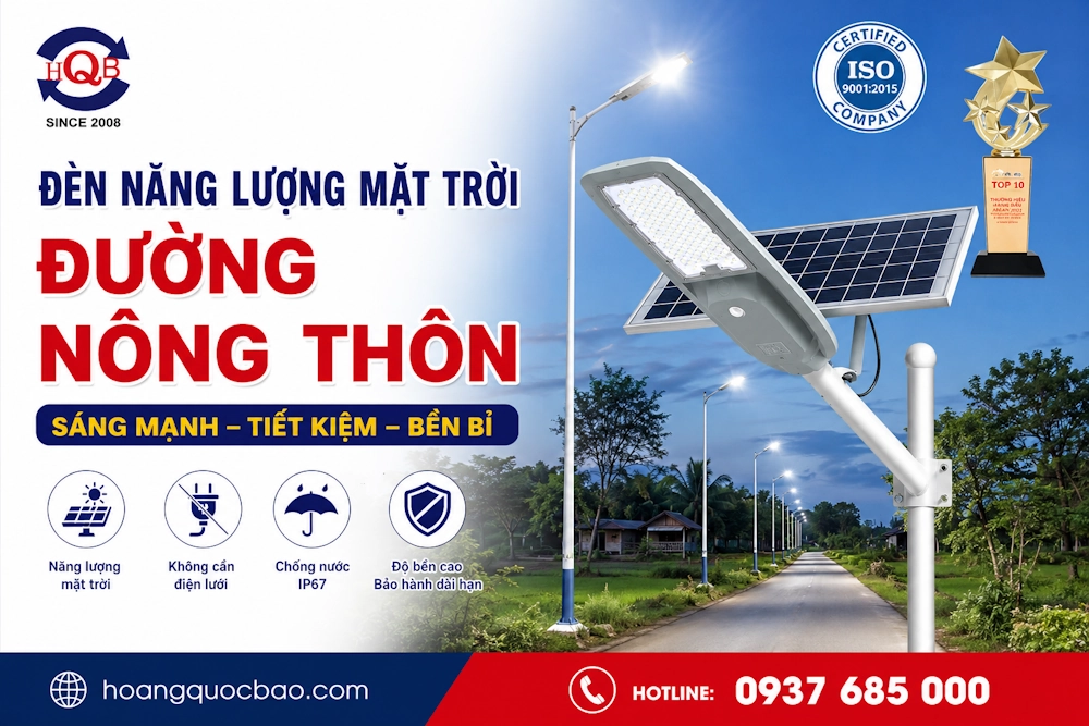 Đèn năng lượng mặt trời đường nông thôn giá rẻ, bảo hành 5 năm