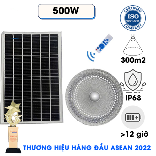 Đèn năng lượng mặt trời ốp trần KIM CƯƠNG 500W. Mẫu mới 2026