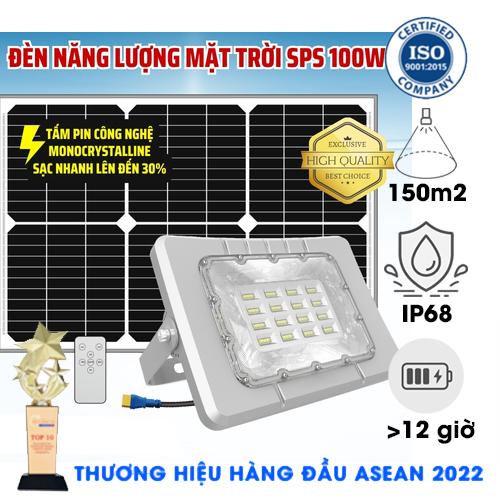 Đèn SPS 100W năng lượng mặt trời công nghệ mới - Bảo hành 3 năm