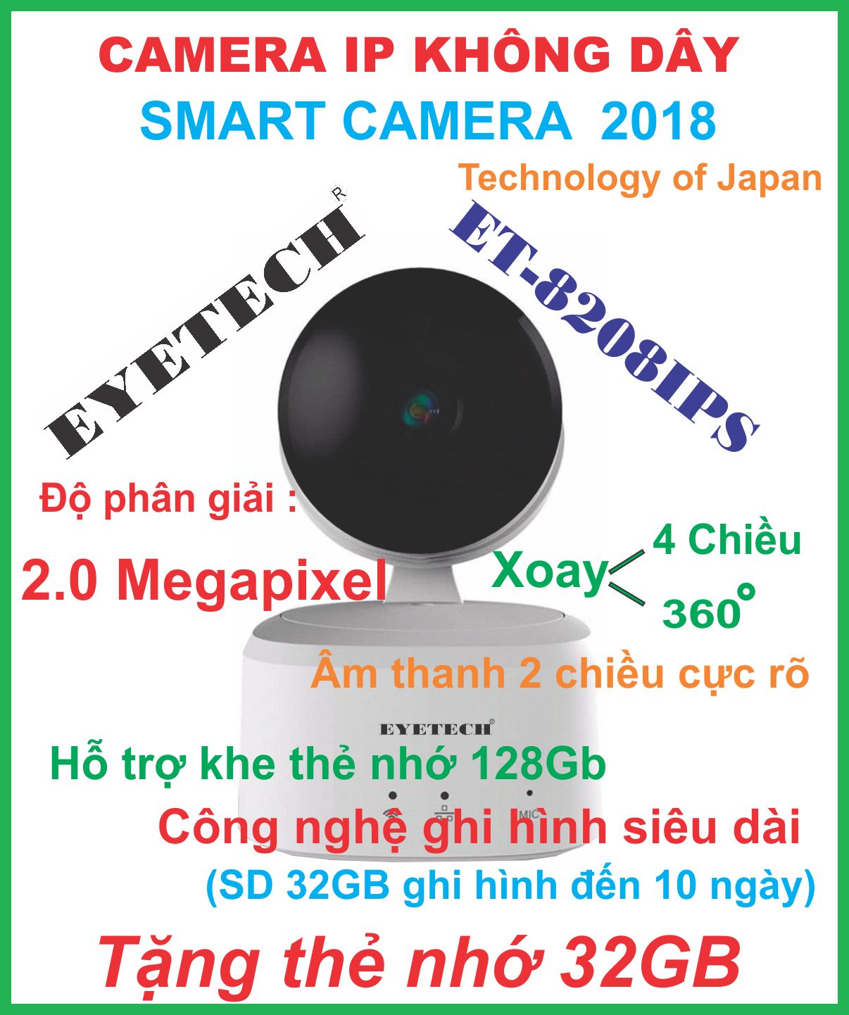 Camera Ip Không Dây Thông Minh 2.0 Megapixel FULL HD1080P