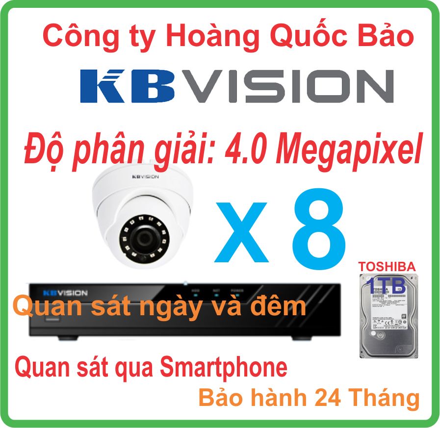 Hệ thống 08 camera Dome KBVISION 4.0 Megapixel.