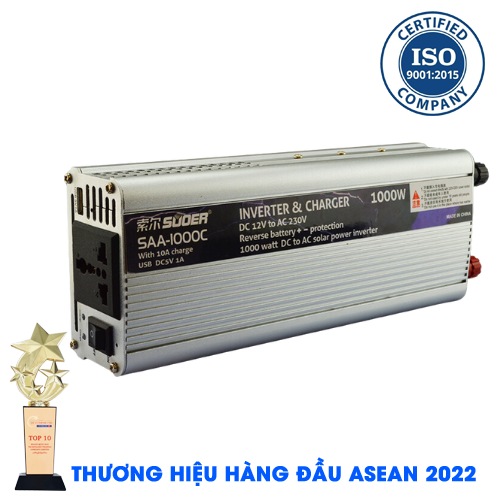 INVERTER SUOER SAA-1000C Bộ Kích Điện Đổi Điện 12V Lên 220V - Máy Kích Điện 1000W Sin Mô Phỏng Có Sạc 10A [Chính Hãng]